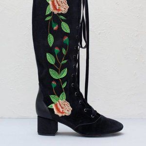 Miss L Fire Velvet Floral Lace Up Boots UK 42